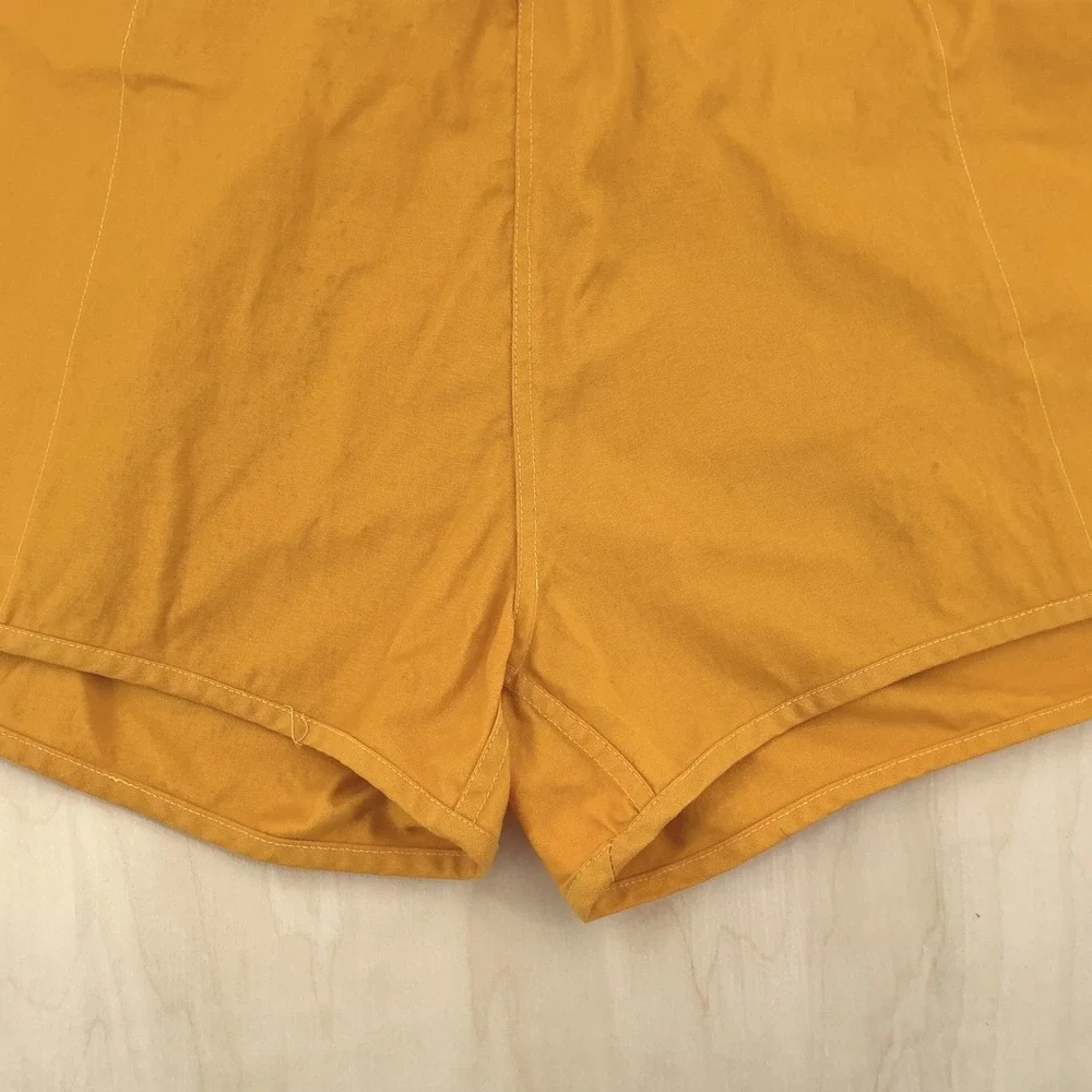 80s Guys Swim Trunks Men M Yellow Solid Mesh Lined Athletic Summer Beachwear